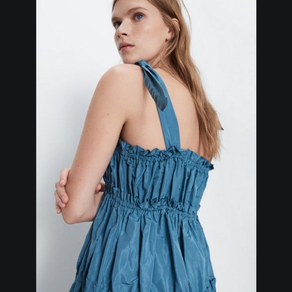 Zara TAFFETA TIE DRESS TRF TRF Mid-blue-8342/115 - Picture 4 of 5